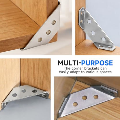 12Sets/92Pcs 2Sizes L Corner Brackets for Wood Hardware Angle Bracket Heavy Duty Universal Stainless Steel Corner Braces with Screws for Furniture Tables Chairs Cabinet Drawer YY031