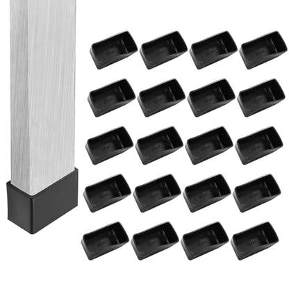 20Pcs Rectangle Furniture Leg Caps 1" x 1-3/4" (25 x 45mm) - Black Rubber Chair Leg Caps Covers Floor Protectors for Chair, Table - size: 25×45mm