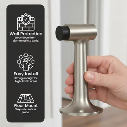 Heavy Duty 6″ Door Stopper, Solid Brass Commercial Grade, Floor Mount - Satin Nickel Finish (US15) - color: Satin Nickel