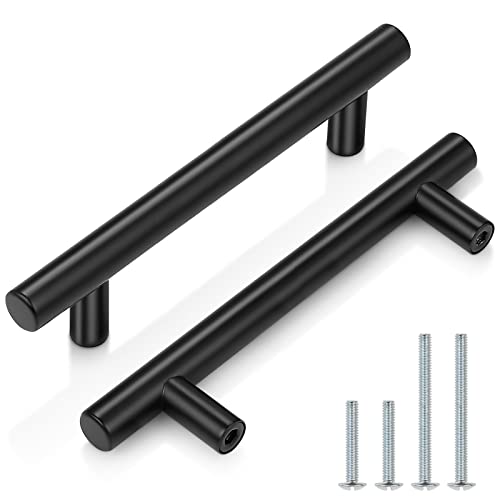 Probrico (5 Pack 3-3/4 Inch Hole Centers Cabinet Handles Black Kitchen Cabinet Pulls, Euro T Bar Drawer Handles Dresser Cabinet Pulls Hardware, 6 Inch Total Length - color: Black, size: hole center 3-3/4"