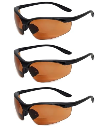 Calabria 91348 3 Pack Bulk Bifocal Safety Glasses +1.50 Copper Orange Men Women Wraparound Eye Protection Protective Eyewear - color: Copper Orange (3 Pack)