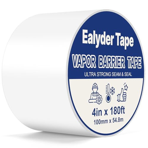 4 Inch x 180 FT Vapor Barrier Tape, White Polyethylene Tape, Heavy Duty Vapor Barrier Waterproofing for Repair, Crawl Spaces, Moisture Barriers, Insulation & Underlayment Seams - size: 4 Inch x 180 FT - 1 Roll