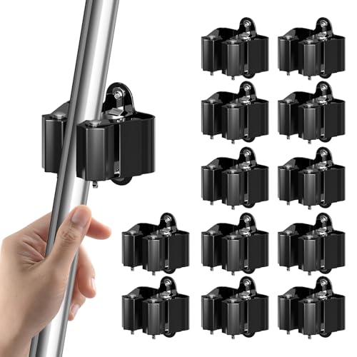 3-H Stainless Steel Broom Holder Wall Mount 12-Pack- Heavy Duty Mop Organizer, Wall Mounted Broom Storage with Secure Mounting for Kitchen Laundry Garage Bathroom (Space Saving) - color: Black, size: 12