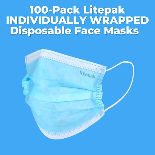 100pcs Premium Individually Wrapped Disposable Face Mask Black Premium Comfort Earloops Nose Wire - color: Blue
