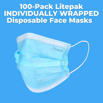100pcs Premium Individually Wrapped Disposable Face Mask Black Premium Comfort Earloops Nose Wire - color: Blue