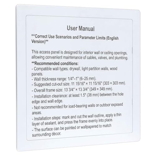 QWORK Access Panel for Drywall, 12 x 12 Inch ABS Plastic Wall Hole Cover Access Doors for Plumbing & Electrical Cables & Wiring
