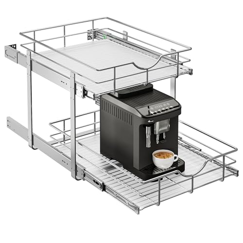 WelFurGeer 2-Tier Kitchen Cabinet Pullout Shelf and Drawer Organizer, Soft Close Pantry Pull Out Shelves, Heavy Duty Pull Out Cabinet Organizer with Shelf Liner for Kitchen Cabinets, Pantry Storage - color: 2 Tiers, size: W17 (17"w X 22"d)
