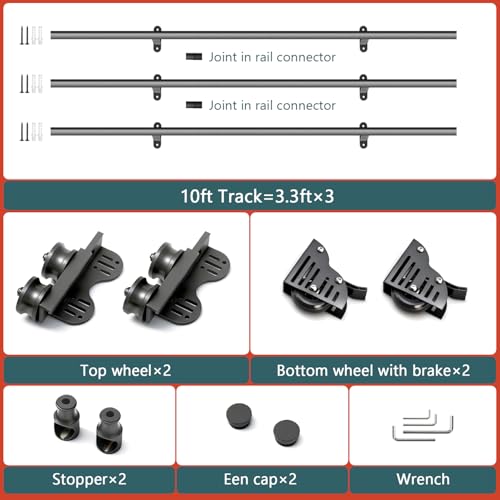 9.9FT Sliding Library Ladder Hardware kit Telescopic Upper Roller,Floor Wheels with Brakes (No Ladder) - size: 9.9FT ladder kit