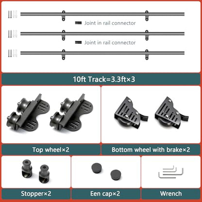 9.9FT Sliding Library Ladder Hardware kit Telescopic Upper Roller,Floor Wheels with Brakes (No Ladder) - size: 9.9FT ladder kit