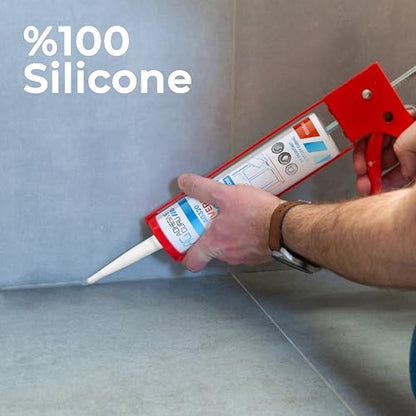 Adhesive Guru Clear Silicone Sealant Waterproof (24 x 10.15 fl.oz.), All Purpose 100% Silicone Caulk, Weatherproof & Flexible Adhesive Sealant for Indoor and Outdoor Use, Transparent - 24 Pack - size: 24 Pack