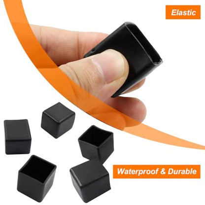 20Pcs Square Furniture Leg Caps 3/4" x 3/4" (20 x 20mm) - Black Rubber Chair Leg Caps Covers Floor Protectors for Hardwood Floors - size: 20×20mm