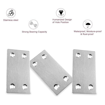 50PCS Silver Flat Mending Plates, 2.36” 304 Stainless Steel Brace Straight Mending Joining Plates，Metal Straight Brackets for Fastening and Fixing, Reinforced Furnitures,2.36X1.5X0.06IN - size: 2.36X1.5X0.06IN