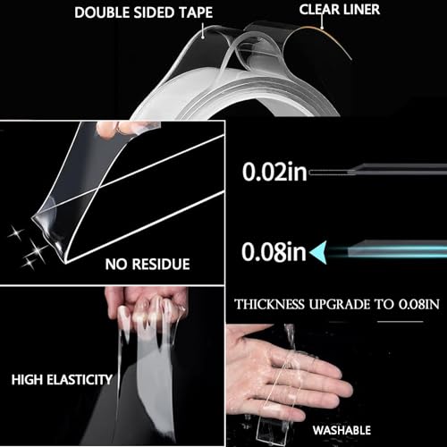 Strong Double Sided Tape Heavy Duty Double Sided Tape for Walls, 10FT Clear & Tough Nano Tape Double Sided Mounting Tape Adhesive Tape, Removable Wall for Hanging Picture, Poster (1/12" x1.18" x 10') - size: 1/12" x1.18" x 10'