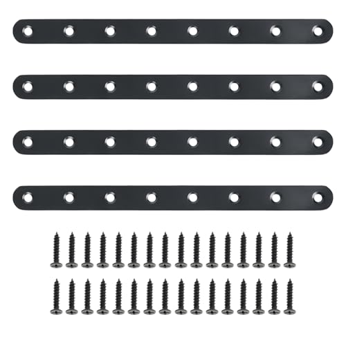 Alise 10-Inch Length Stainless Steel Flat Bars Straight Brace Heavy Duty 3-mm Thick Brackets Mending Plates Repair Fixing Bracket,4 Pcs Matte Black Finish - color: Black, size: 10 Inch