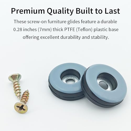 12pcs Screw on Furniture Glides 1 Inch (25mm) Diameter PTFE Teflon Chair Leg Floor Protectors Heavy Duty Furniture Sliders Pads Table Foot Gliders for Hardwood Carpet and Tile Floors - size: 1 inch(25mm)