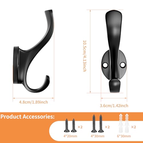 Coat Hooks Heavy Duty - Durable wall Mounted Hooks Aluminum Alloy Towel Hooks for Hanging Towel, Key, Robe, Scarf, Entryway Cubicle Closet Mudroom Bathroom Garage (10 Pack-Black) - color: 10 Pack-Black