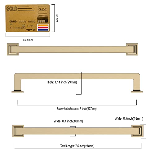 Amerdeco 10 Pack Brushed Brass Cabinet Pulls 7 Inch Hole Centers Kitchen Cabinet Handles Cabinet Hardware Kitchen Handles for Cabinets Cupboard Handles Drawer Pulls ZH0019 - color: Brushed Brass, size: 7"/177MM Hole Center
