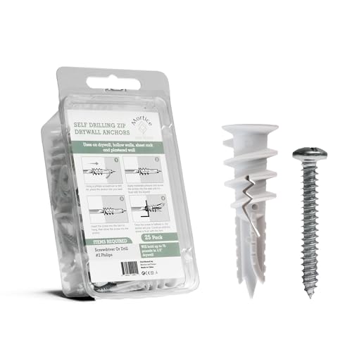 Reinforced Nylon 66 Drywall Anchors 90lb Limit, Self Drilling, Home Improvement Value Pack for Home Projects & Picture Hanging Kit, 25 Plastic Dry Wall Expansion Anchors and 25 Sheetrock Screws - style: 25 Pack