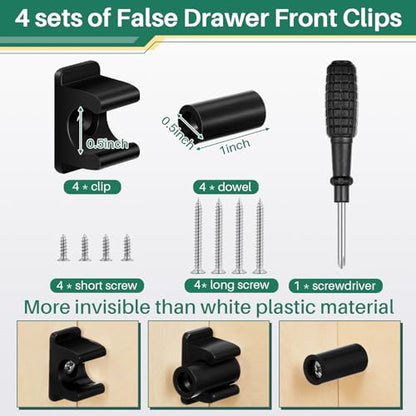 Juexica False Cabinet Front Clip False Drawer Front Clips Sink Tip Out Snap with Screws Screwdrivers for Hardware Replacements - color: Black