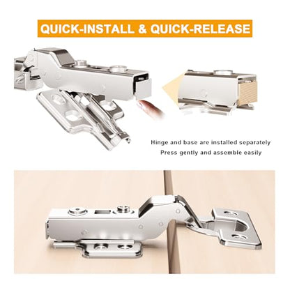 2pcs Professional Grade Half Overlay Soft Close Cabinet Hinges Frameless Concealed Cabinet Door Hinges European Soft Closing Four-Hole Mounting Plate Hinges Nickel Plated Finish - color: Half Overlay, size: 1 Pair