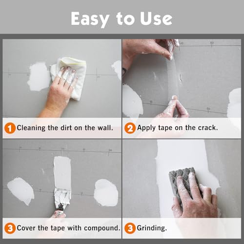 ROLLINGDOG Drywall Joint Tape, 2'' x147 ft Fiberglass Mesh Tape, Self-Adhesive Drywall Repair Tape for Wall Crack Repair, 1 Roll - style: Fiberglass Drywall Joint Tape
