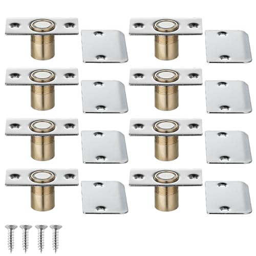 JQK Closet Magnetic Door Ball Catch Hardware, 430 Stainless Steel Catch Adjustable with Strike Plate, Polished Steel Finish 8 Pack, HBC120-BN-P8 - color: Chrome, size: Magnetic 8 Pack
