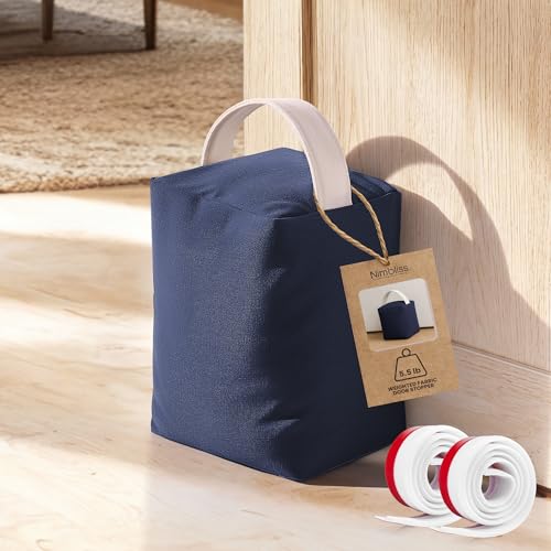 Weighted Door Stopper 5.5 lb - 2 Bonus Draft Stoppers (Up to $15 Value), Heavy Duty Door Stopper with Handle, Floor Safe Fabric Door Stop, Non-Slip for Kids & Pets, 6" L × 4.5" W × 7" H, Navy Blue - color: Navy Blue