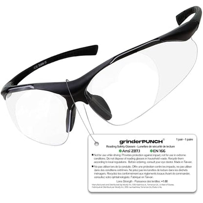 grinderPUNCH Full Lens Magnification Safety Glasses Readers ANSI Z87 Impact Resistant Diopter Magnifying Reading Glasses - style: Tinted +1.00 Diopter