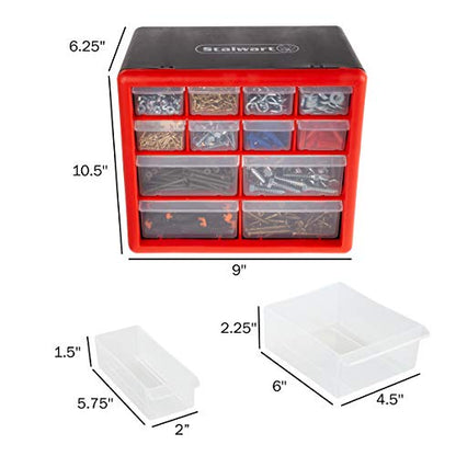 Stalwart - 75-ST6067 Storage Drawers-12 Compartment Organizer Desktop or Wall Mount Container- 4 Large and 8 Small Bins for Hardware, Beads, Jewelry, and More by - style: 12 Drawers
