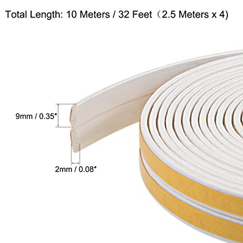 uxcell Foam Tape Adhesive Weather Stripping 9mm Wide 2mm Thick, 2.5 Meters Long White, 2Pcs