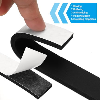 PATIKIL Foam Weather Stripping for Doors, 2 Rolls 1-3/16" W x 3/16" T Foam Seal Tape Adhesive Insulation Strip for Door Window Air Conditioning, Black(13 Ft Total Length in 2 Rolls) - size: 1-3/16" W x 3/16" T
