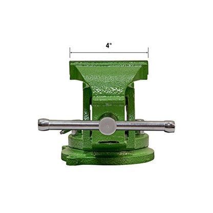 OEMTOOLS 24217 4-Inch Heavy Duty Bench Vise with 360-Degree Swivel Base, Table Vise or Bench Vise for Workshop and Woodworking, No-Hassle Permanent Mounting, Green