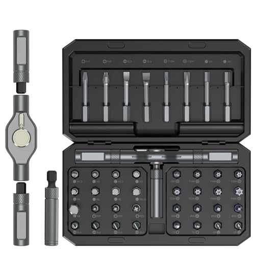 LOFICOPER 42 in 1 Magnetic Screwdriver Set, Ratchet Screwdriver Set with Detachable T Handle, Professional Repair Tool Kit for Christmas, Electronics, Furniture, Household DIY Projects - color: Black