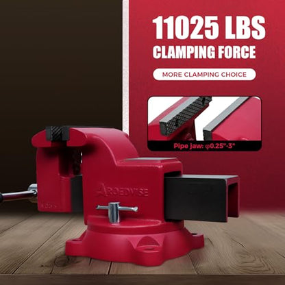 8" Heavy-Duty Bench Vise, 8" Jaw Width & Opening, 11,025 lbs Clamping Force, 60,000 PSI Ductile Iron Vise with 360° Swivel Base, Anvil & Pipe Jaws for Metalworking Industrial Use (RS80) - size: 8In