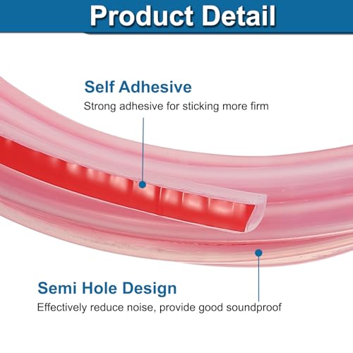 PATIKIL Silicone Weather Stripping Door Seal, 19.7 ft D Shape Weather Stripping Self Adhesive Door Seal Strip for Door Frame, Window Sealing, Large Gap, 1/5" Wx5/128 Tx5/32 H, Clear/Red - size: 19.7 ft Long, 1/5"Wx5/128"Tx5/32"H
