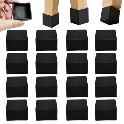 16 Pcs 1-3/4" x1-3/4 Square Silicone Chair Leg Floor Protectors, Rubber Chair Leg Caps, Flexible & Anti-Slip Chair Table Leg Covers, Wood Post End Cap, Furniture Leg Covers for Patio Indoor, Black - size: 1-3/4"