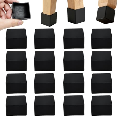 16 Pcs 1-3/4" x1-3/4 Square Silicone Chair Leg Floor Protectors, Rubber Chair Leg Caps, Flexible & Anti-Slip Chair Table Leg Covers, Wood Post End Cap, Furniture Leg Covers for Patio Indoor, Black - size: 1-3/4"