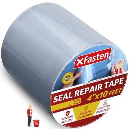 XFasten Waterproof Patch and Seal Tape Clear, 4” x 10-Feet Roof and Gutter Rubber Repair Tape for Stop Leak Repair on Gutter, Roof, Boat, Pool, HVAC - color: Clear, size: 4-Inch by 10-Feet