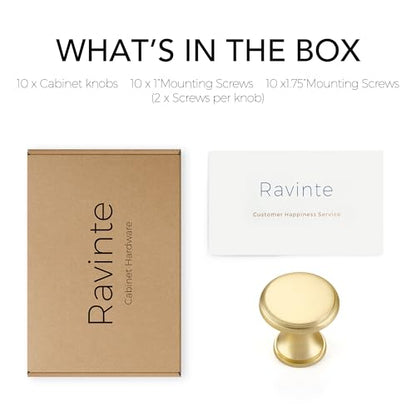 Ravinte 10 Pack Brushed Brass Kitchen Cabinet Knobs, Solid Brass Pulls Zinc Handles Simple Drawer Cabinet Hardware for Cupboard Drawer Knobs - color: Brushed Brass