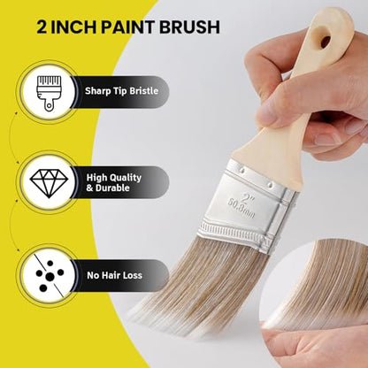 Mister Rui 3-Pack 2 Inch Angled Paint Brushes, Short Handle Professional Sash Brushes for Trim, Cabinets & Furniture, Smooth Finish for Oil & Latex Paint - size: 3PCS, 2" Short