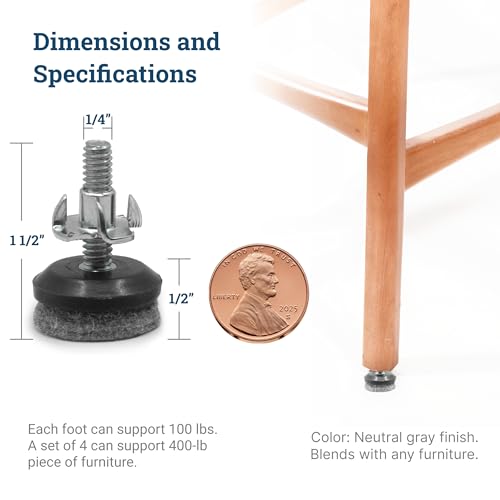 Furniture Levelers for Uneven Floors - 8 Pack Adjustable Leveling Feet Heavy Duty Table Leg Levelers, Chair Stabilizers Support 400 lbs - 1/4-20 Furniture Leveling Pads - size: 8 Pack