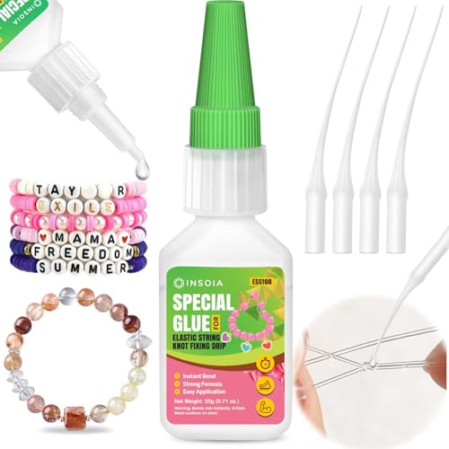 Bracelet Jewelry Glue for Elastic String, 20g Clear Elastic Knot Fixing Drip Adhesive for Bracelet String, Clay Beads, Rhinestones, Jewelry Making Kit – Waterproof, Flexible, Non-Toxic Craft Glue - size: 20 Grams * 1 Pack, style: Bracelet Glue