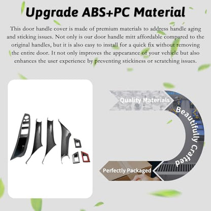 7PCS Carbon Fiber No-Remove Interior Door Pull Handle Sticky Cover for BMW 5 Series F10/F11 (2010-2016) 520, 523, 525, 528, 530, 535 Driver Passenger Side Window Switch Armrest Panel - color: Carbon Fibre