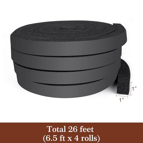 Yotache Open Cell Foam Air Conditioner Insulation Seal Strip 4 Pcs 1"x1", No Glue Thick Foam Weather Seal Strip with High Resilience, Total 26 Feet Long - size: 1"x1"x26FT