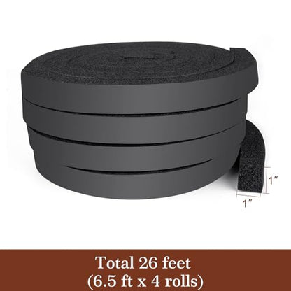 Yotache Open Cell Foam Air Conditioner Insulation Seal Strip 4 Pcs 1"x1", No Glue Thick Foam Weather Seal Strip with High Resilience, Total 26 Feet Long - size: 1"x1"x26FT