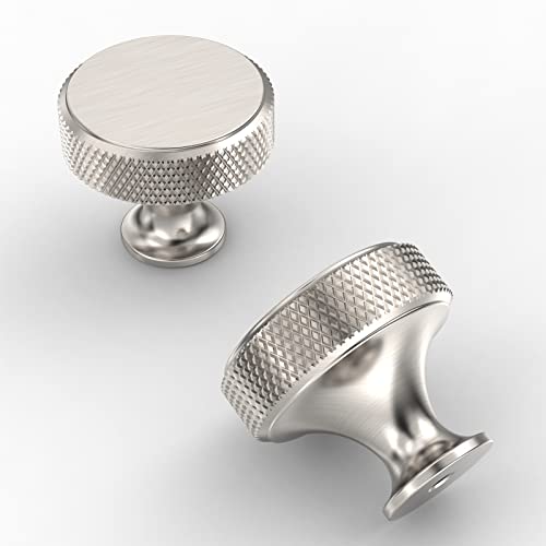Amerdeco 10 Pack Polished Chrome Knurled Cabinet Knobs Kitchen Cabinet Handles for Drawer Dresser, Cupboard and Wardrobe ZH0036 - color: Brushed Satin Nickel