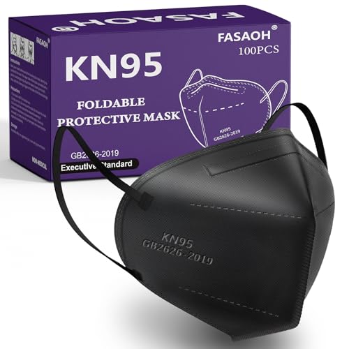 KN95 Face Masks 100 PCS, 5-Ply KN95 Black Masks,Breathable Protection Masks, Individually Wrapped, Cup Dust Safety Mask - color: Black