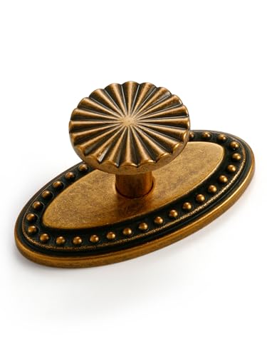 5 Pack Antique Brass Cabinet Knobs with Base Vintage Flat Drawer Pulls Kitchen Cupboard Bathroom Dresser Cabinet Hardware Handles Zinc Alloy - color: Antique Brass, size: Knob with Base