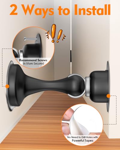 Door Stoppers Magnetic Door Catch - Stainless Steel Heavy Duty Door Holder Stops for Bottom Top of Door - Wall Floor Mounting No Drill 3D Adhesive & Screws Strong Magnet Keep Door Open 6 Pack - style: 6 Pack-Black
