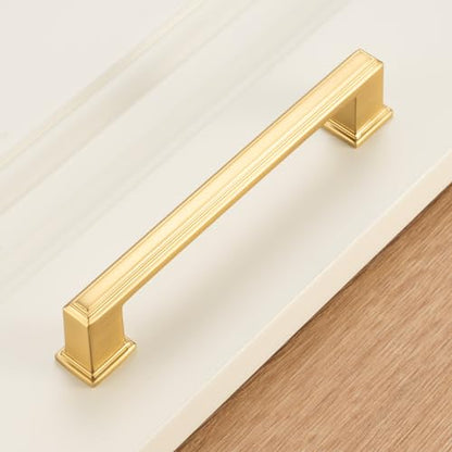 KOOFIZO Brushed Gold Cabinet Pulls Gold Cabinet Handles, 10 Pack 5 Inch Brushed Gold Hardware for Kitchen Cabinets Drawer Dresser P02 Cupboard Bedroom Bathroom - color: Brushed Gold, size: 5" CC - 10pcs